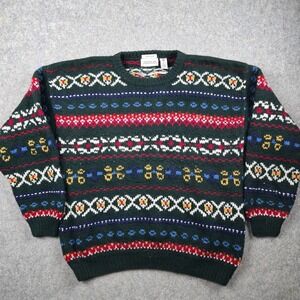 Vintage Traditions Sweater Adult XL 100% Wool Nordic Pattern Hand Loom Nature